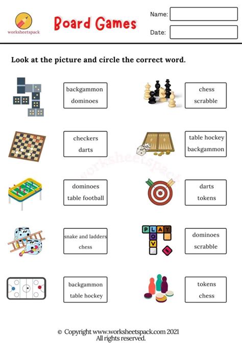 board games vocabulary worksheets worksheetspack