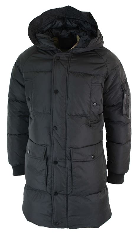 mens puffer quilted long  hood jacket  coat casual warm