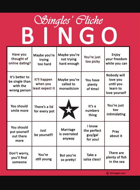 singles cliche bingo card add your own datingoverthirty