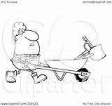 Landscaper Female Rake Pushing Outlined Shovel Wheelbarrow Royalty Clipart Illustration Rf Toon Hit sketch template