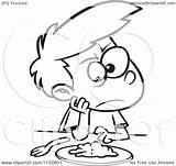 Picky Eater Cartoon Staring Boy Clipart Greens Outlined Illustration Down Royalty Toonaday Vector Background Ron sketch template