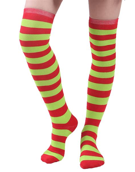 women s extra long striped socks over knee high opaque stockings black
