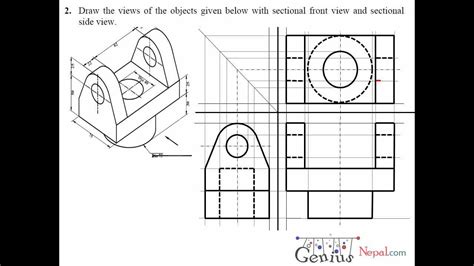engineering drawing tutorials orthographic drawing  sectional