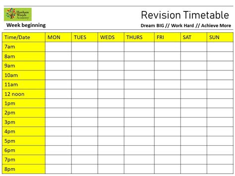 blank revision timetable template  templates  templates
