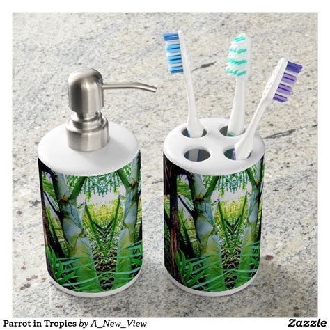 parrot  tropics bath set parrot gifts sticker shop bathroom sets soap dispenser
