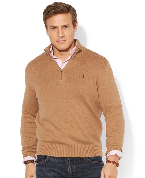 polo ralph lauren big  tall  zip mockneck sweater  natural  men lyst
