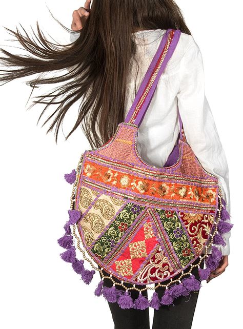 tribeazure cute purple gold tassel tote shoulder bag women fashion canvas handbag purse casual