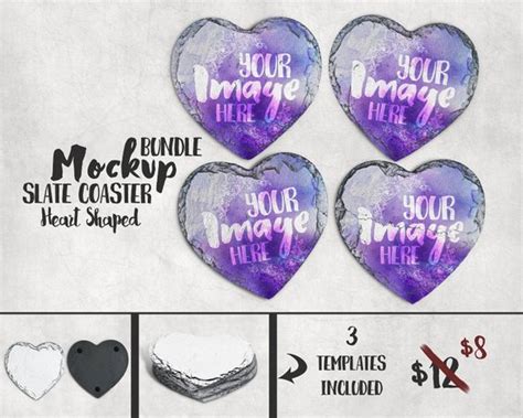 heart shaped slate coaster mockup template add   image  background slate coasters
