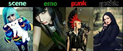The Differences Of Scene Emo Punk And Goth Emo Goth Emo Scene Emo