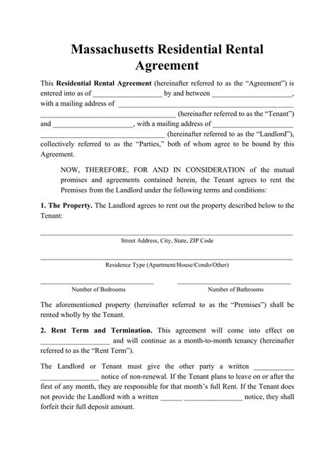 massachusetts residential rental agreement template fill  sign