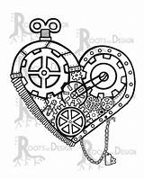 Heart Steampunk Drawing Coloring Gear Doodle Zentangle Print Mechanical Gears Pages Instant Inspired Printable Drawings Getdrawings Silhouette Osprey Ugly Sweater sketch template