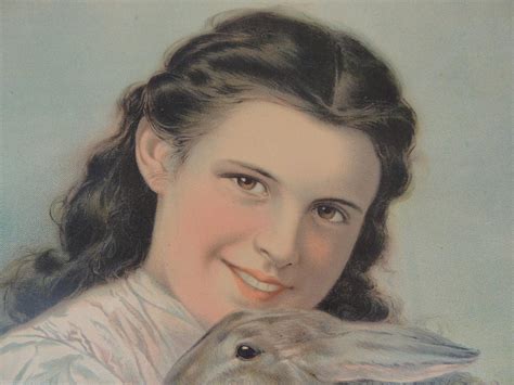 Vintage My Bunny Lithograph Victorian Girl 15 X 20 1851780255
