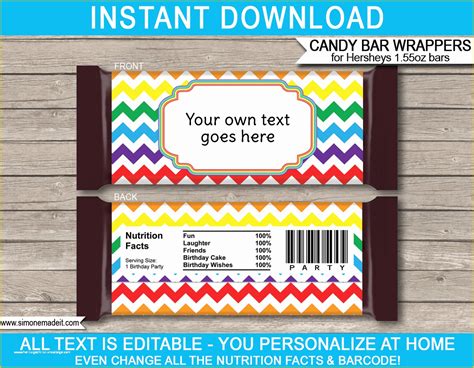 personalized candy wrapper template   rainbow hershey candy bar