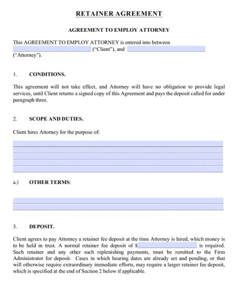 retainer agreement attorneys lawyers  word eforms