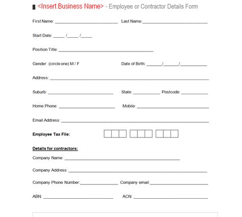 sample employee information form templates word  word