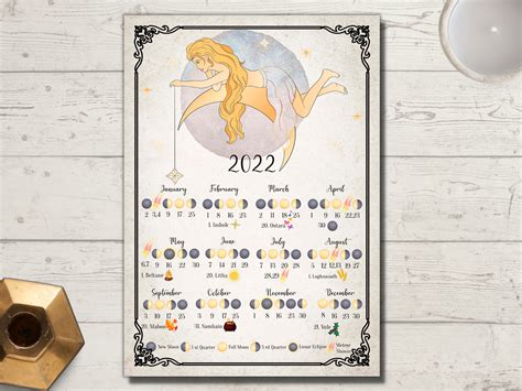 moon calendar 2022 lunar calendar 2022 2022 calendar etsy