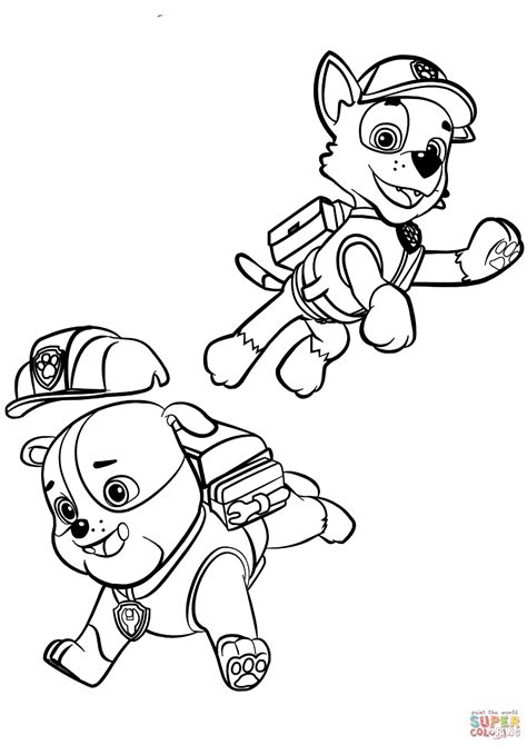paw patrol rubble  rocky coloring page  printable coloring pages
