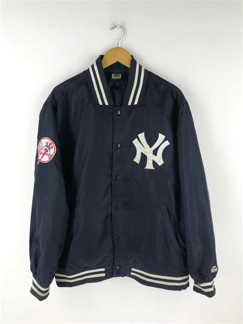 vintage  york yankees mlb majestic satin bomber jacket grailed