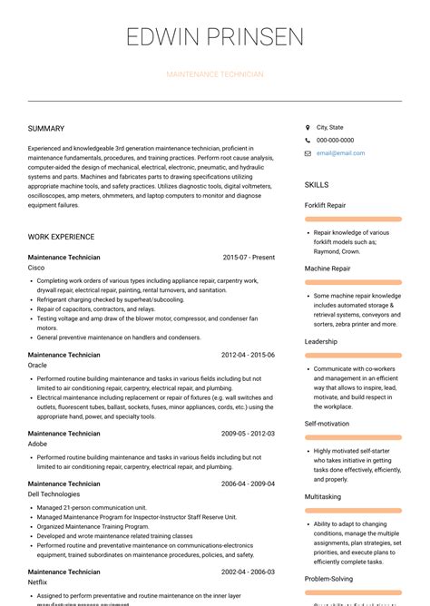 maintenance technician resume samples  templates visualcv