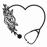 Stethoscope Heart Nurse Flowers Shape Vector Svg Drawing Flower Floral Silhouette Nursing Ai Clip Vectorkhazana  sketch template