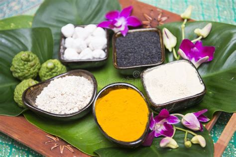 thai herb  scrap massage spa stock photo image  body ingredient