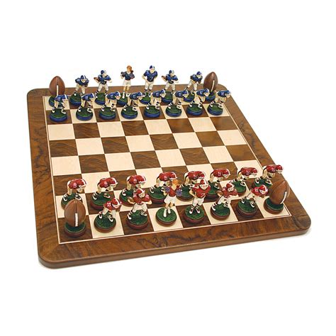 football chess set handpainted pieces walnut root board
