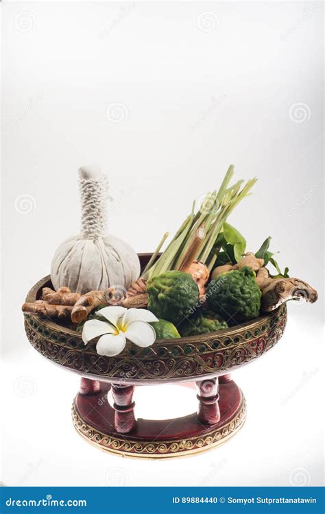 natural herb spa therapy massage ball stock photo image  galangal