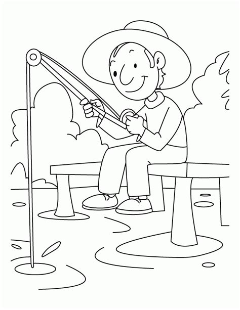 man sitting   bench fishing   water   hat
