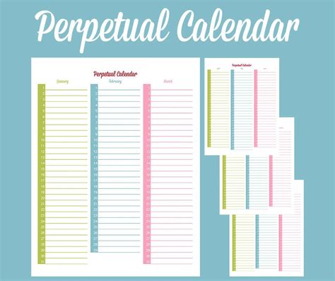 printable perpetual calendar printable blank world