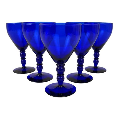 Cobalt Blue Glass Wine Goblets Set Of 5 Chairish