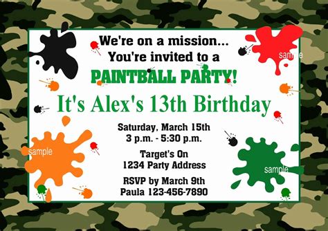 paintball party invitation template  beautiful  birthday ideas