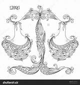 Libra Coloring Pages Zodiac Book Horoscope Symbol Pattern Drawn Line Hand Zentangle Colouring Signs Color Tattoo Flowers Adult Shutterstock Sagittarius sketch template