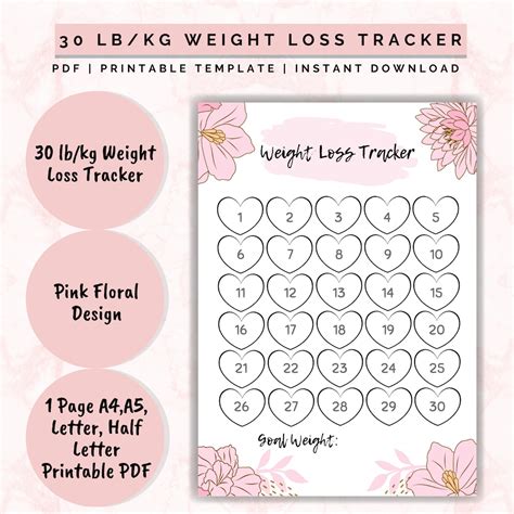 weight loss tracker printable  lbkg weight loss chart etsy