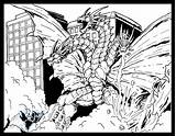 Ghidorah Godzilla Adora Attacks Almightyrayzilla Monsters Lineart sketch template