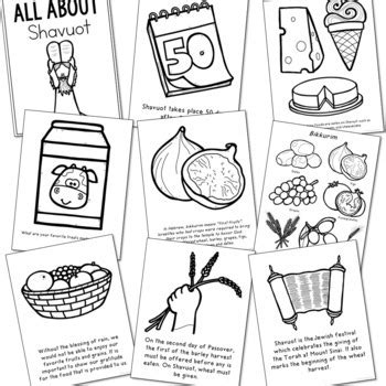 shavuot coloring pages  poster set jewish holiday  craft