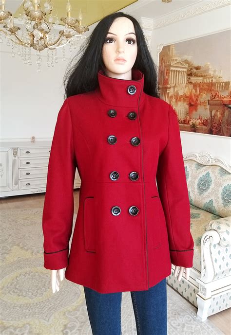 burgundy coat double breasted coat women coat wool coat winter etsy