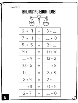 balancing equations missing addend addition subtraction practice