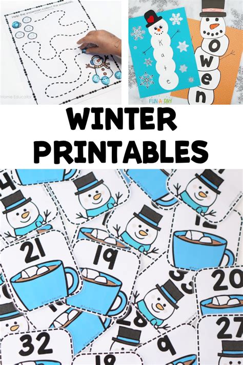 winter printables  preschool  kindergarten fun  day