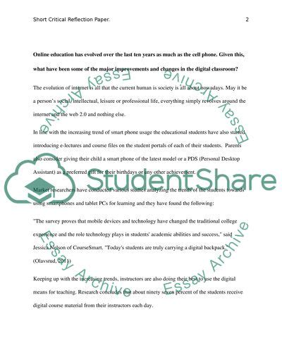 short critical reflection paper assignment  topics