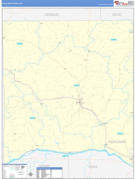 richland county wi zip code wall map basic style  marketmaps mapsales