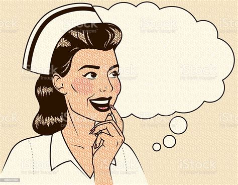 Thoughtful Retro Nurse Stock Illustration Download Image