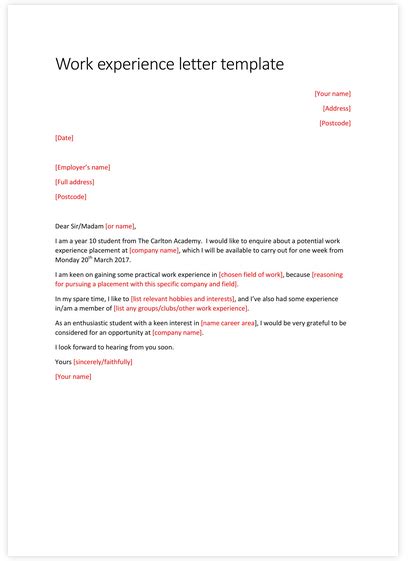 work experience letter template letterhub