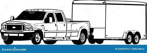 dually pickup truck  enclosed trailer illustration stock