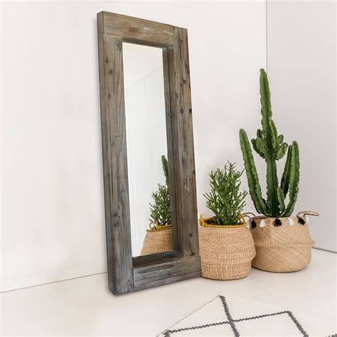 barnyard designs long decorative wall mirror rustic distressed unfinished wood frame vertical