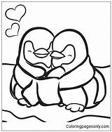 Coloring Penguin Penguins Valentines sketch template