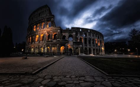 wallpaper rome colosseum night clouds  hd picture image
