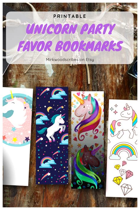 unicorn bookmarks printable set of 4 rainbow unicorn