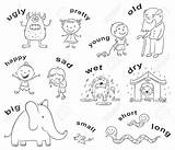 Adjectives Antonyms Cartoon Cartoons Stock English Characters Illustration английский Kids Vector Worksheets Drawing Illustrating Used Teaching Dreamstime Prepositions Place Aid sketch template