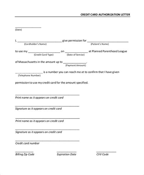 sample credit card authorization letter templates   ms word