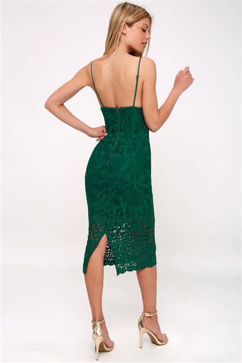 bardot gia forest green lace dress bodycon midi dress